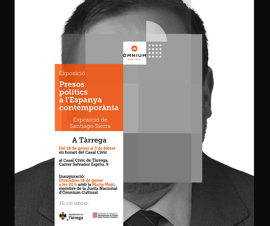 Òmnium Segarra-Urgell porta l’exposició “Presos Polítics a l’Espanya contemporània”, de l’autor Santiago Sierra, al Casal Cívic de Tàrrega.